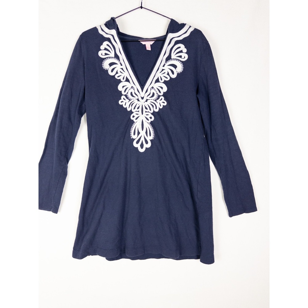 Lilly Pulitzer Hoodie Womens S‎ Blue V Neck Pullover Embroidered Cotton